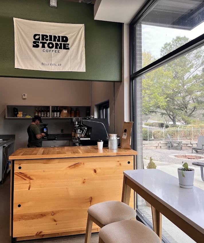 Behind the counter at Grindstone Coffee